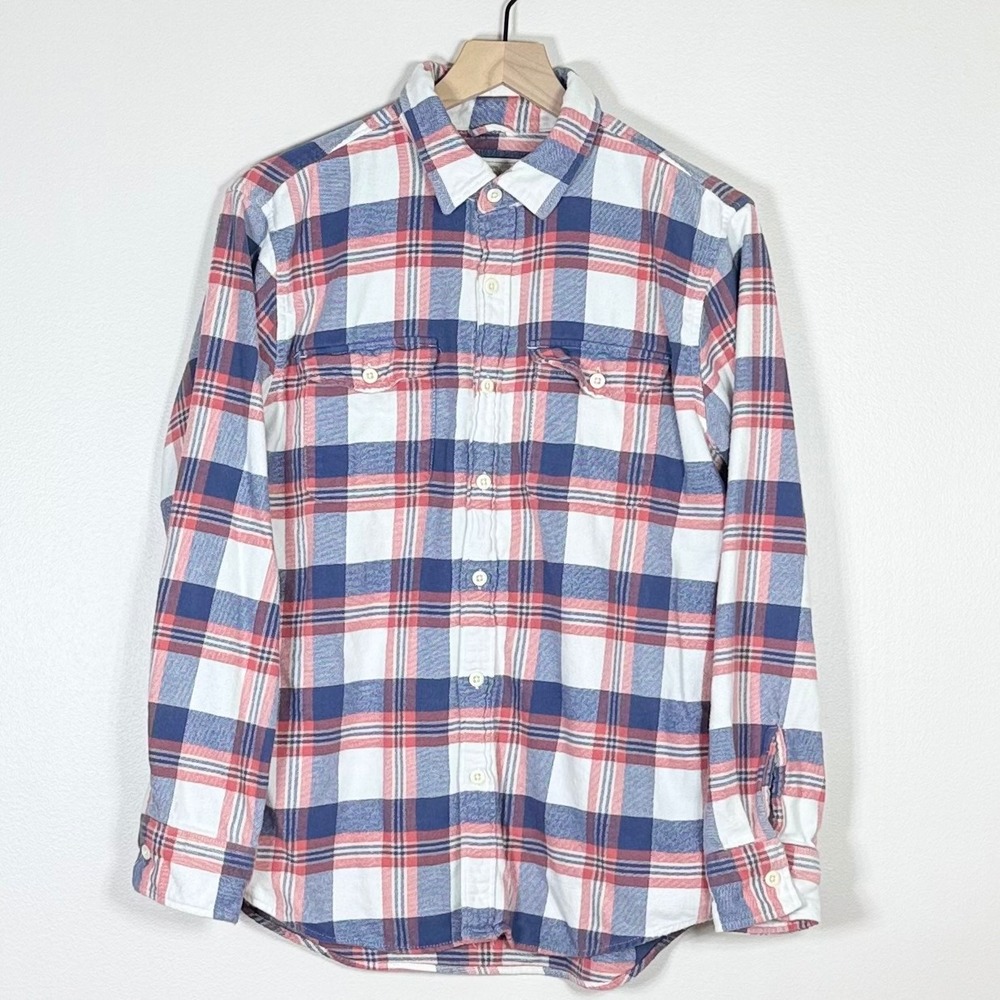 American Eagle Men Flannel Shirt M Blue Red Plaid Long Sleeve Lumberjack Outdoor